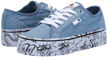 DC Women's Manual Platform Skate Shoe, White/Black/Flower, 11