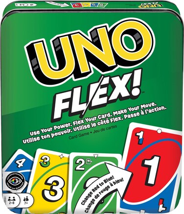 Mattel Games UNO Flex Card Game for Family Night Where Cards Change Color When Flexed in Collectible Tin Box