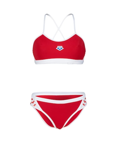 ARENA Women's Standard Performance Icons Solid Cross Back Bikini, Red/White, 24