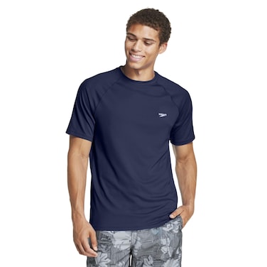 Speedo Men's Uv Swim Shirt Short Sleeve Regular Fit Solid , Peacoat, Large