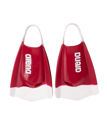 Arena Unisex Adult Powerfin Pro II Swim Training Fins Men and Women Silicone Short Blade Flippers Left/Right Customized, Cardinal Red/White, Size 9.5-10.5