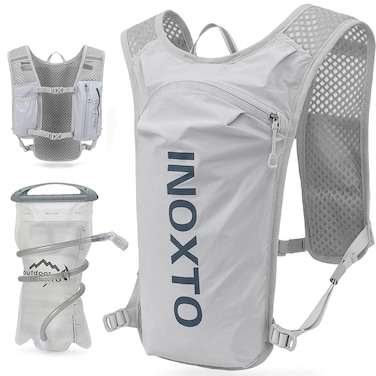 INOXTO Running Hydration Vest Backpack,Lightweight Insulated Pack with 1.5L Water Bladder Bag Daypack for Hiking Trail Running Cycling Race Marathon for Women Men (Light Gray)