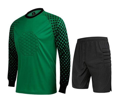 Men&#39;s Football Goalkeeper Foam Padded Jersey Shirt &amp; Shorts(Green,S) Tag Size: L