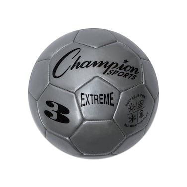 Champion Sports Extreme Series Soccer Ball, Size 3 - Youth League, All Weather, Soft Touch, Maximum Air Retention - Kick Balls for Kids Under 8 - Competitive and Recreational Futbol Games, Silver