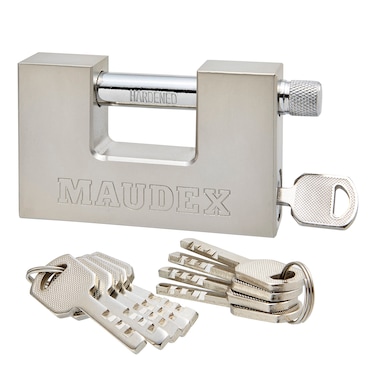 Maudex&reg; MDP/90 Heavy Duty Lock with 10 Keys for Outdoor Use [Nickel Plated Finish] - [Anti Pick, Anti Drill Cylinder] - Ideal Storage Unit and Shipping Container Lock