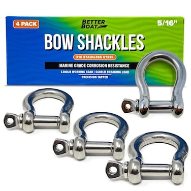 Premium Stainless Steel D-Ring Shackles, Marine Grade, 4-Pack, 5/16" Mini Bow or Clevis Anchor Shackle for Boat, Sailboat, Chain, Rigging Clasp