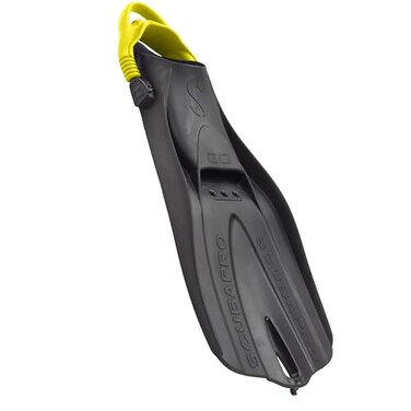 SCUBAPRO GO Travel Scuba Diving Fin for Snorkeling, Diving and Swimming, Black Fin with Yellow Bungee Open Heel Strap, M-L