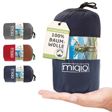 Miqio 2-in-1 Sleeping Bag Liner and XL Sized Travel Sheet - All Around Zipper - 100% Cotton - Ultra Lightweight Sleep Liner for Hotel Hostel and Camping