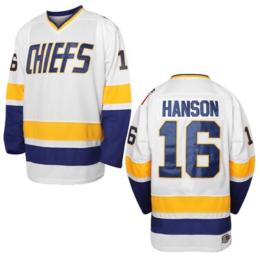 Hanson Brothers Hockey Jersey 16 Charlestown Chiefs 17 Jeff Slap Shot 18 Movie Hockey Jersey Blue White S-3XL (16 White, XXX-Large)
