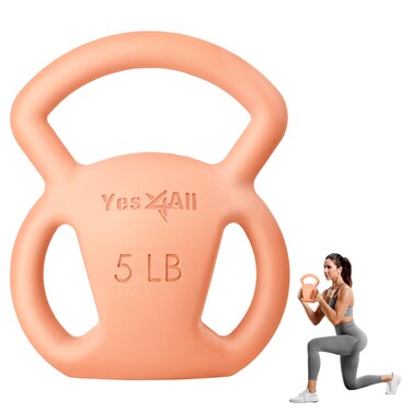Yes4All Kettlebell Weight with Wide Multigrip Handle for Dumbbell Weights Exercises, Full Body Workout Equipment - 05lbs - Peach Fuzz