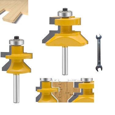 LEATBUY Router Bit Set 1/4-Inch Shank 2 PCS Tongue and Groove Floor V-Notch Wainscotting Flooring Rail Stile Router Bits Set with Door Panel Drawer Edge Banding Cutter(1/4-Edge)