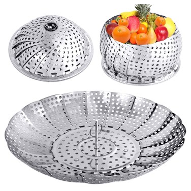 Veggie Vegetable Steamer Basket, Folding Steaming Basket, Metal Stainless Steel Steamer Basket Insert, Collapsible Steamer Baskets for Cooking Food, Expandable Fit Various Size Pot(5.3" to 8.6") YLYL