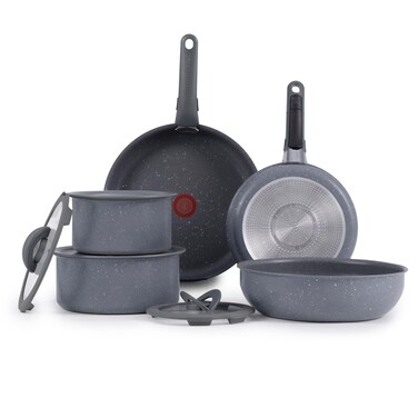 T-fal Ingenio Essentials Cookware Set with Detachable/Removable Handle 11 Piece, Granite Titanium Non Stick, Induction, Oven Broiler Safe 500F, Stackable, Pots and Pans Set, RV Camping, Fry Pans Gray