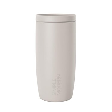 Simple Modern Travel Coffee Mug Tumbler with 360&deg; Lid   Ceramic-Lined Insulated Stainless Steel Cold Brew Iced Coffee Cup Thermos   Gift for Women Men Her Him   Voyager Signature   16oz   Almond Birch