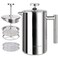 Secura French Press Coffee Maker, 304 Grade Stainless Steel Insulated Coffee Press with 2 Extra Screens, 17oz (0.5 Litre), Silver