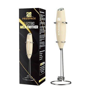 Handheld portable milk frother durable double whisk electric coffee machine, battery operated stainless steel milk mixer with stand, instant foam maker for latte, cappuccino, hot chocolate, Frappe