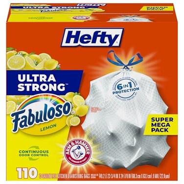Hefty Ultra Strong Tall Kitchen Trash Bags, Fabuloso Lemon Scent, 13 Gallon, 110 Count