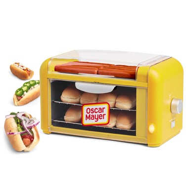Nostalgia Oscar Mayer Extra Large Countertop 8 Hot Dog Roller and Bun Toaster Oven - Stainless Steel Rollers and Non-stick Warming Racks - Adjustable Timer