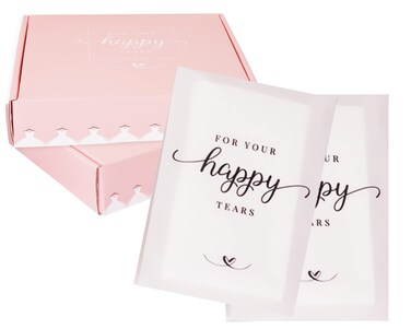 Wedding Tissues Packs For Guests- Set of 40- For Your Happy Tears Tissues- Wedding Favors for Guests &ndash; Frosted-Paper &ndash; Bulk Individual Tissue Packs &amp; Items for Wedding Welcome Bags by PureRejuva