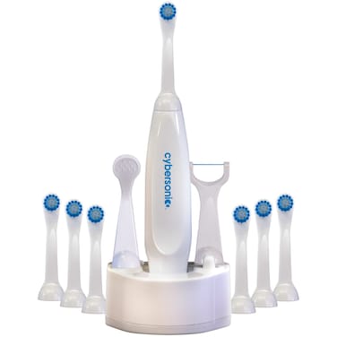 Cybersonic Classic Electric Toothbrush, Rechargable Power Toothbrush with Complete Dental Care Kit including Tongue Scraper and Floss Heads + 6 Replacement Brush Heads