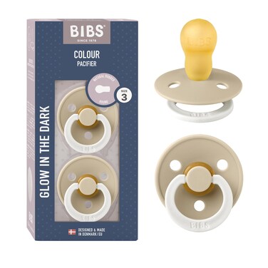 BIBS Pacifiers Colour Collection   Natural Rubber Baby Pacifier   Set of 2 BPA-Free Soothers   Made in Denmark   18+ Months (Pack of 2)   Vanilla Night