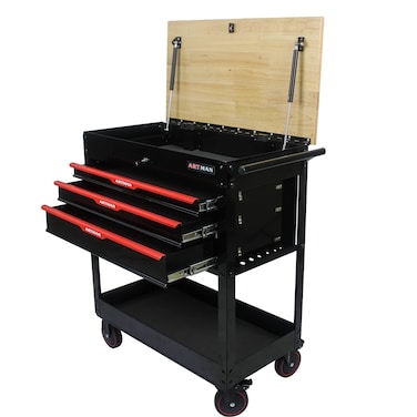 Tzou Tool Chest with Casters Large Capacity Utility Industrial Service Cart Rolling Tool Cart for Mechanics Warehouse Garage Black