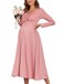 AISWI 2024 Maternity Tie Front Ruched Nursing Dress A Line Long Sleeve V Neck Swing Pregnancy Maxi Dresses, Dusty Pink, Medium