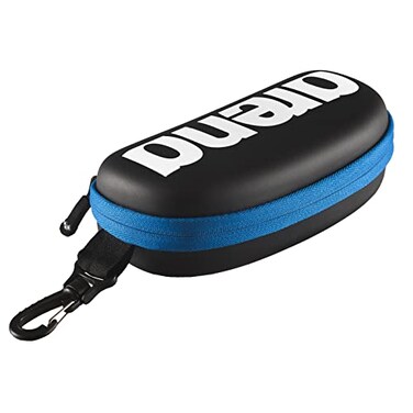 Arena Swim Goggle Case for Swimmers Protective Hardcover Carrying Case with Clip for Backpacks, Storage and Transport, Black/White/Royal