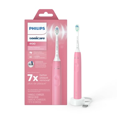 Philips Sonicare 4100 Rechargeable Electric Toothbrush, with Pressure Sensor, 2 Intensity Settings, SmarTimer and QuadPacer, 14-Day Battery Life, Deep Pink, Model HX3681/26