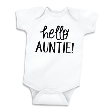 Bump and Beyond Designs Baby Surprise Pregnancy Announcement for Aunt Hello Auntie Gift (White 3-6 Months)