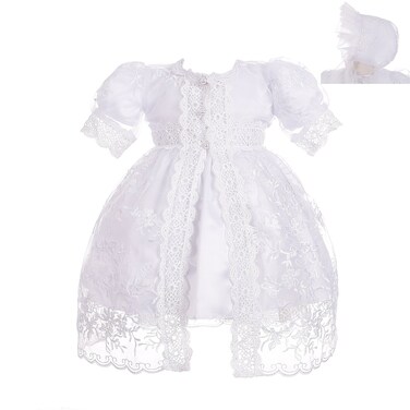 Dressy Daisy Baby Girls' Baptism Christening Gown White Dress with Lace Cape and Bonnet Embroidered Clothing Outfit Infant Size 6 Months