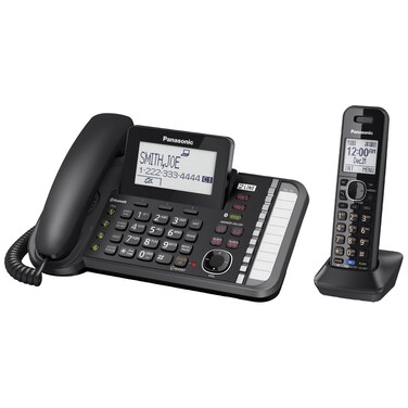 Panasonic 2-Line Corded/Cordless Phone System with 1 Handset - Answering Machine, Link2Cell, 3-Way Conference, Call Block, Long Range DECT 6.0, Bluetooth - KX-TG9581B (Black)