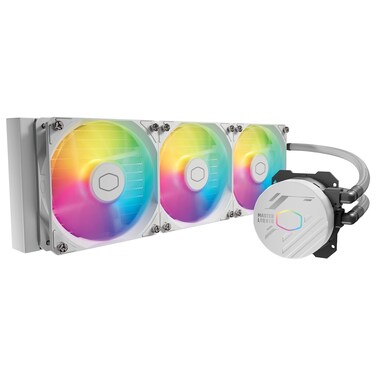 Cooler Master 360L Core White ARGB Close-Loop AIO Liquid Cooler, R9 i9 Gen S Dual Chamber Pump, 120mm PWM, 360mm Radiator, aRGB Lighting, AMD Ryzen AM5 4, Intel LGA 1851 1700 Platform