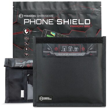 Mission Darkness Non-Window Faraday Bag for Phones (2-Pack) // Signal Blocking Bag Prevents Hacking Tracking Spying, Device Shielding for Law Enforcement Military Digital Forensics, EMP CME Protection