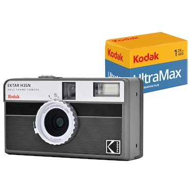 KODAK EKTAR H35N Half Frame Film Camera Bundle with Kodak Ultramax 400/24EXP 35mm Roll Film (Striped Black)