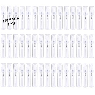 Csdtylh Mini Spray Bottle, Clear Plastic Empty Sample Containers, Fine Mist Perfume Travel Refillable Spray Bottle Perfume Atomizer Small Portable Bottle for Cleaning, Essential Oils 120Pcs 3ml