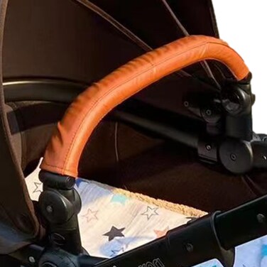 Baby Stroller Leather Armrest Handle Cover Compatible with Mima Xari Stroller, Bumper Sleeve Case Bar Protective Covers Accessories (Brown, for Kid Handle)
