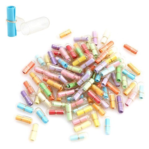 SUKPSY 100 Pcs Lovely Cute Clear Pill Shaped Plastic Message Bottles Mini Capsule Love Friendship Wishing Bottles with Paper (100)