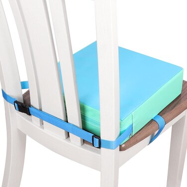 Toddler Booster Seat for Dining Table, Double Safe Adjustable Straps Portable Booster Seat Dining Table, PU Washable Kids Booster Seats, Portable Travel Increasing Cushion Booster Seat (Blue)