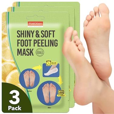 Purederm Shiny &amp; Soft Foot Peeling Mask (3 pack) - For smooth and moist baby skin with Exfoliating peel off Calluses, Dry Skin, Cracked Heels - Men and Women