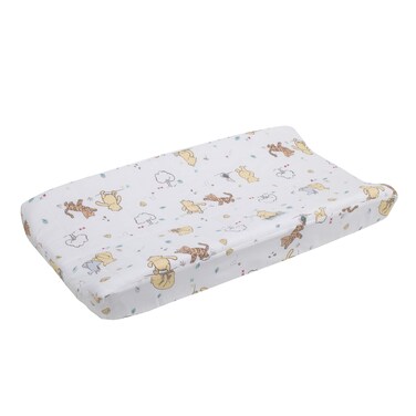 Disney Winnie The Pooh Classic Pooh 100% Cotton Quilted Changing Pad Cover, Ivory/Butter/Aqua/Orange 1 Count (Pack of 1)