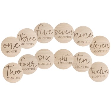 Little Pear Wooden Milestone Photo Cards - Double-Sided Baby Announcement Discs, Ideal Photo Prop for Monthly Pregnancy Journey and Baby Milestones, 1-12 Months, Light Wood