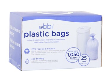 Ubbi Diaper Pail Plastic Bags, Disposable Baby Waste Bags, Single Pack, 25 Count, 13-Gallon Bags
