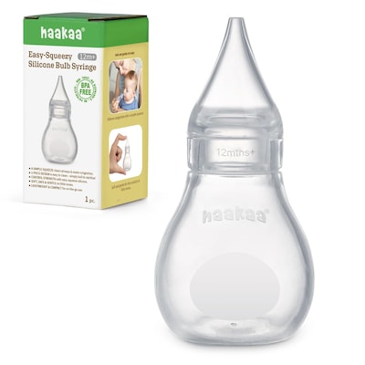 Haakaa Silicone Baby Nasal Aspirator   Nose Bulb Syringe   Easy-Squeezy Baby Nose Cleaner, Newborn Infant &Toddler - BPA Free Silicone
