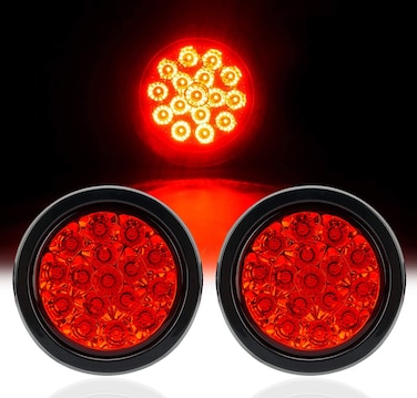 auovo 4" Round led Trailer Lights with Rubber Grommet 12/24V RED 16LED Waterproof Brake/Stop/Turn Tail Marker Light/Lamp for RV Trucks Trailer(2 Pcs)