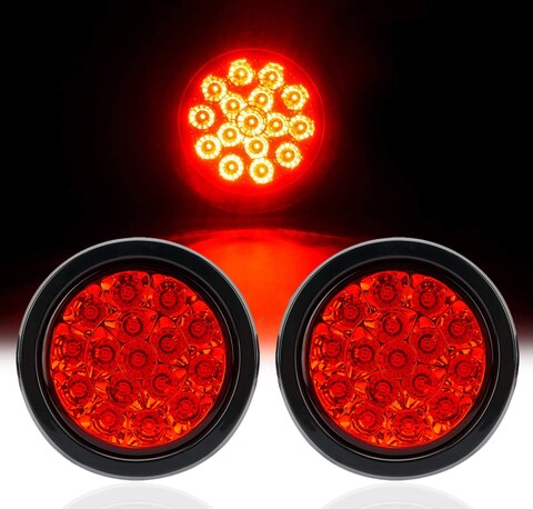 auovo 4&quot; Round led Trailer Lights with Rubber Grommet 12/24V RED 16LED Waterproof Brake/Stop/Turn Tail Marker Light/Lamp for RV Trucks Trailer(2 Pcs)