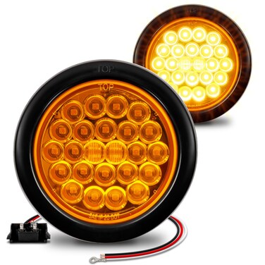 TRUE MODS 2pc 4" Round Amber 24 LED Trailer Tail Lights [DOT certified] [Grommet &amp; Plug Included ] [IP67 Waterproof] Park Turn Trailer Lights for RV Trucks