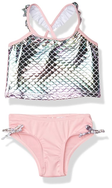 Pink Platinum Girls Baby Mermaid Bathing Suit, Coral, 12M