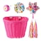 Bike Basket Kids, Pink Bike Basket Front Bike Accessories for Girl Boys, Woven Bicycle Basket with Stickers, Bike Bell, Windmill, and 1pairs Colorful Ribbons Tassels(Pink Basket)