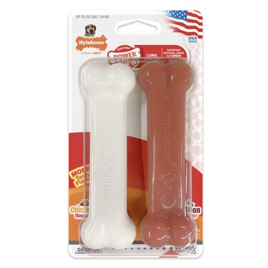 Nylabone Power Chew Classic Bone Chew Toy for Dogs, Durable Dog Toys for Aggressive Chewers, Bacon &amp; Chicken Flavor, Medium/Wolf (2 Count)